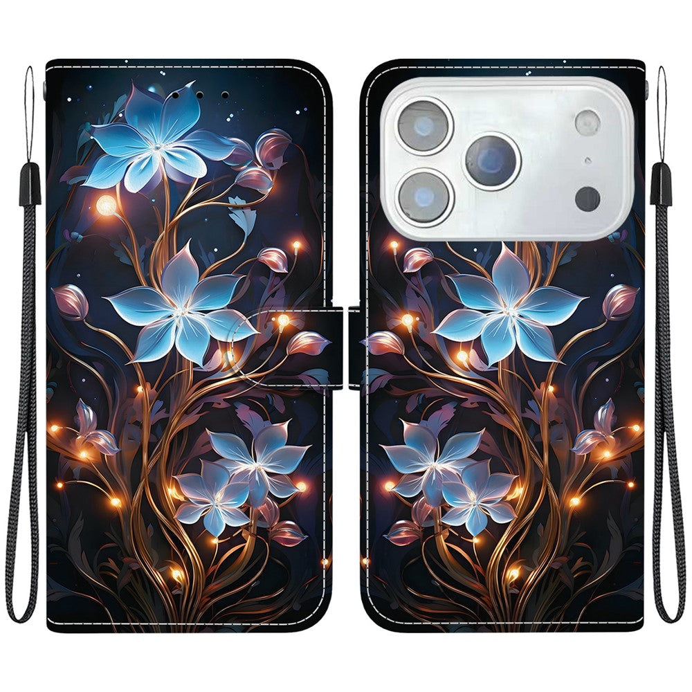 For iPhone 17 Pro Max Case Pattern Printing Anti-Drop Leather Flip Wallet Phone Cover with Lanyard