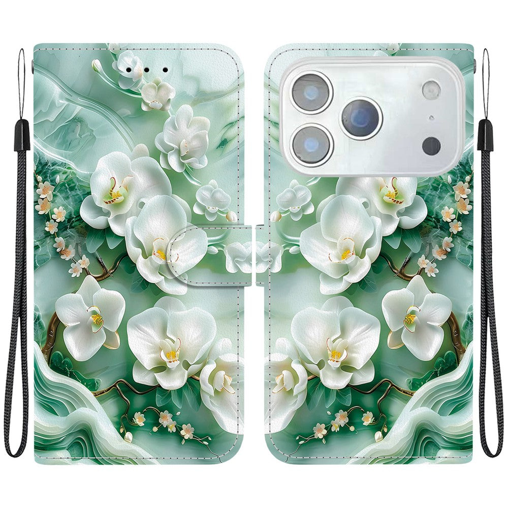 For iPhone 17 Pro Max Case Pattern Printing Anti-Drop Leather Flip Wallet Phone Cover with Lanyard