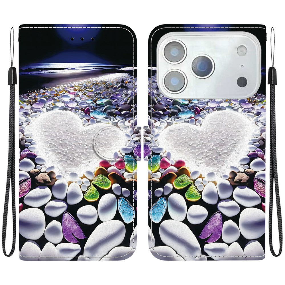For iPhone 17 Pro Max Case Pattern Printing Anti-Drop Leather Flip Wallet Phone Cover with Lanyard