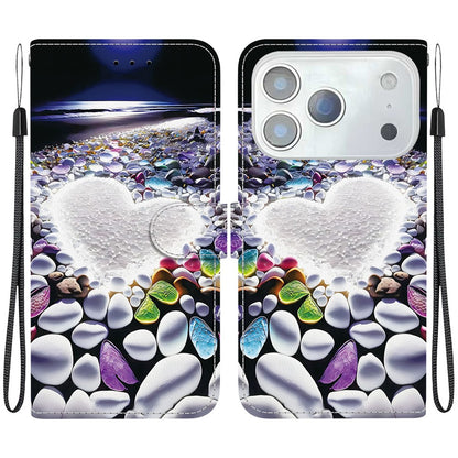 For iPhone 17 Pro Max Case Pattern Printing Anti-Drop Leather Flip Wallet Phone Cover with Lanyard