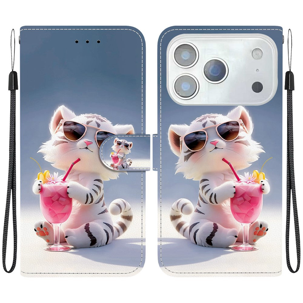 For iPhone 17 Pro Max Case Pattern Printing Anti-Drop Leather Flip Wallet Phone Cover with Lanyard