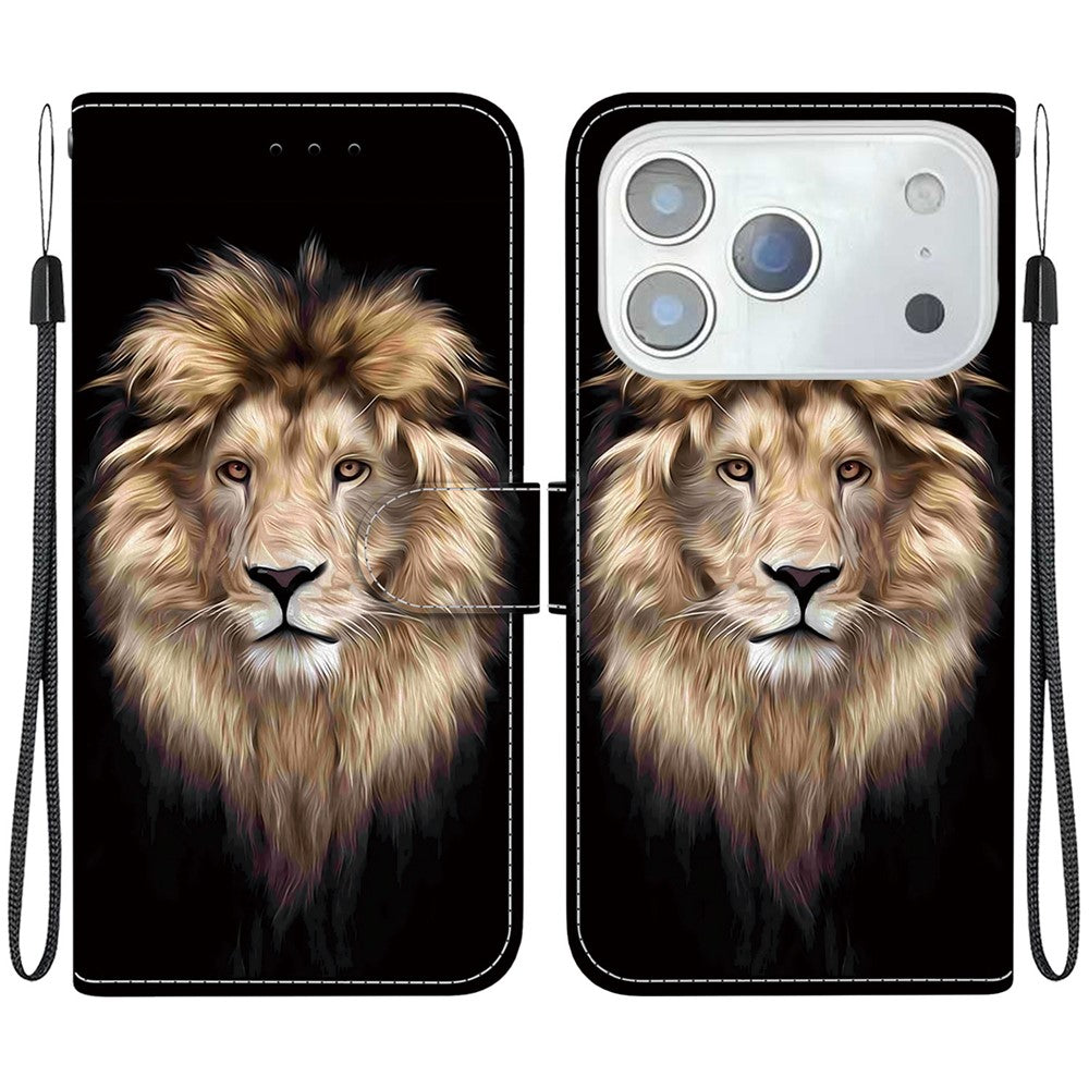 For iPhone 17 Pro Max Case Pattern Printing Anti-Drop Leather Flip Wallet Phone Cover with Lanyard
