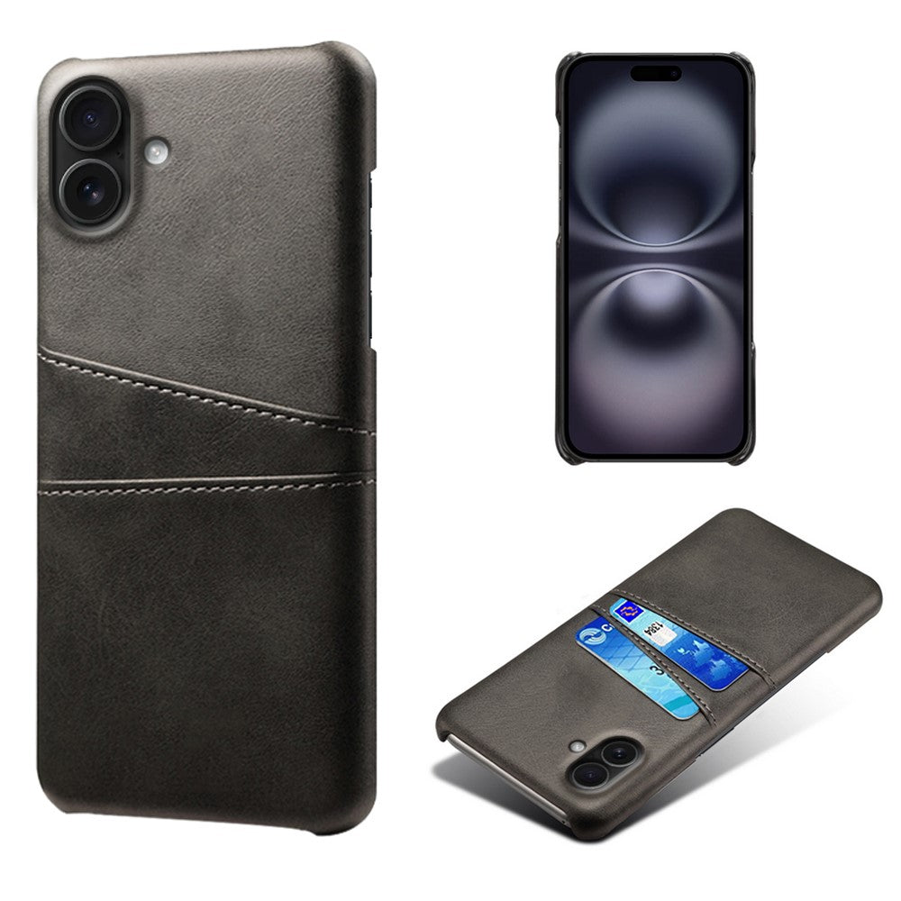 For iPhone 17 Case Dual Card Slots PU Leather + Hard PC Phone Cover