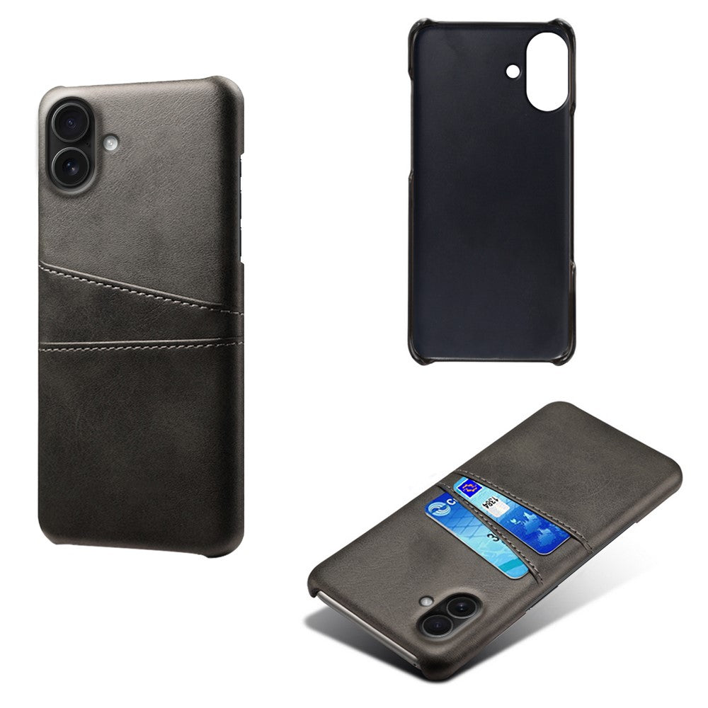 For iPhone 17 Case Dual Card Slots PU Leather + Hard PC Phone Cover