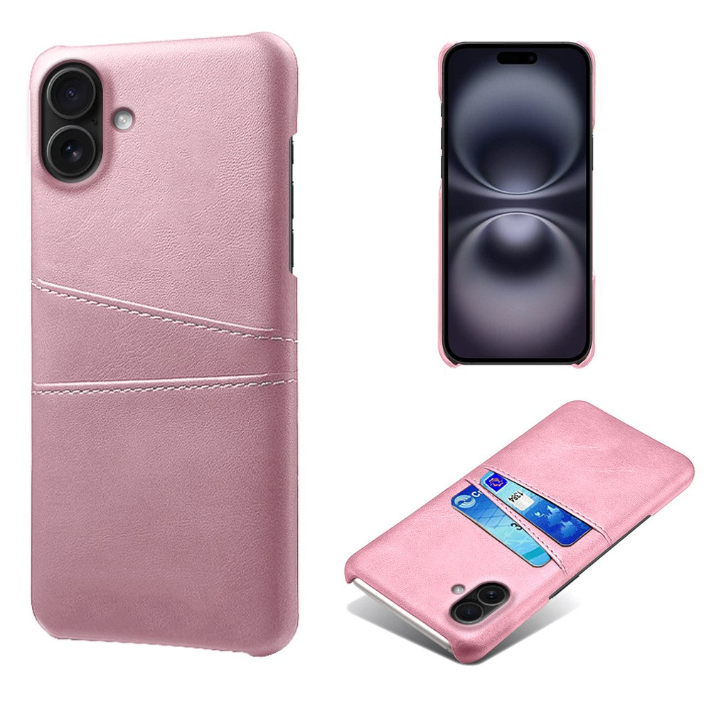 For iPhone 17 Case Dual Card Slots PU Leather + Hard PC Phone Cover