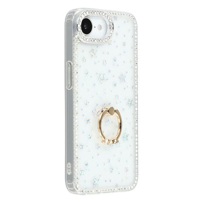 For iPhone 17e / 16e Case with Ring Kickstand Rhinestone Edge TPU + PC IMD Phone Cover