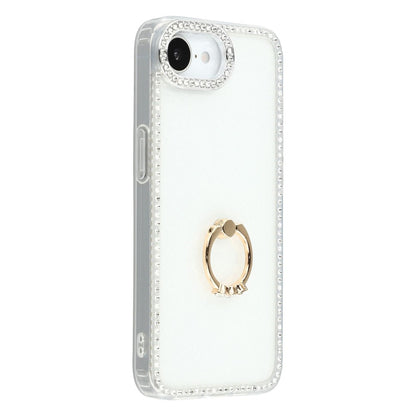 For iPhone 17e / 16e Case with Ring Kickstand Rhinestone Edge TPU + PC IMD Phone Cover