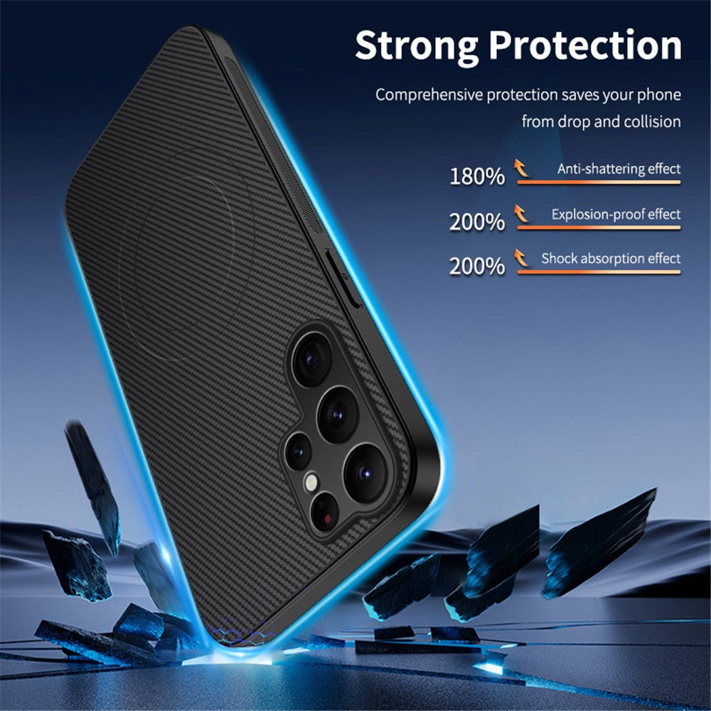 WANLONFENG For Samsung Galaxy S25 Ultra Magnetic Case  TQ Series Carbon Fiber Texture PC TPU Phone Cover