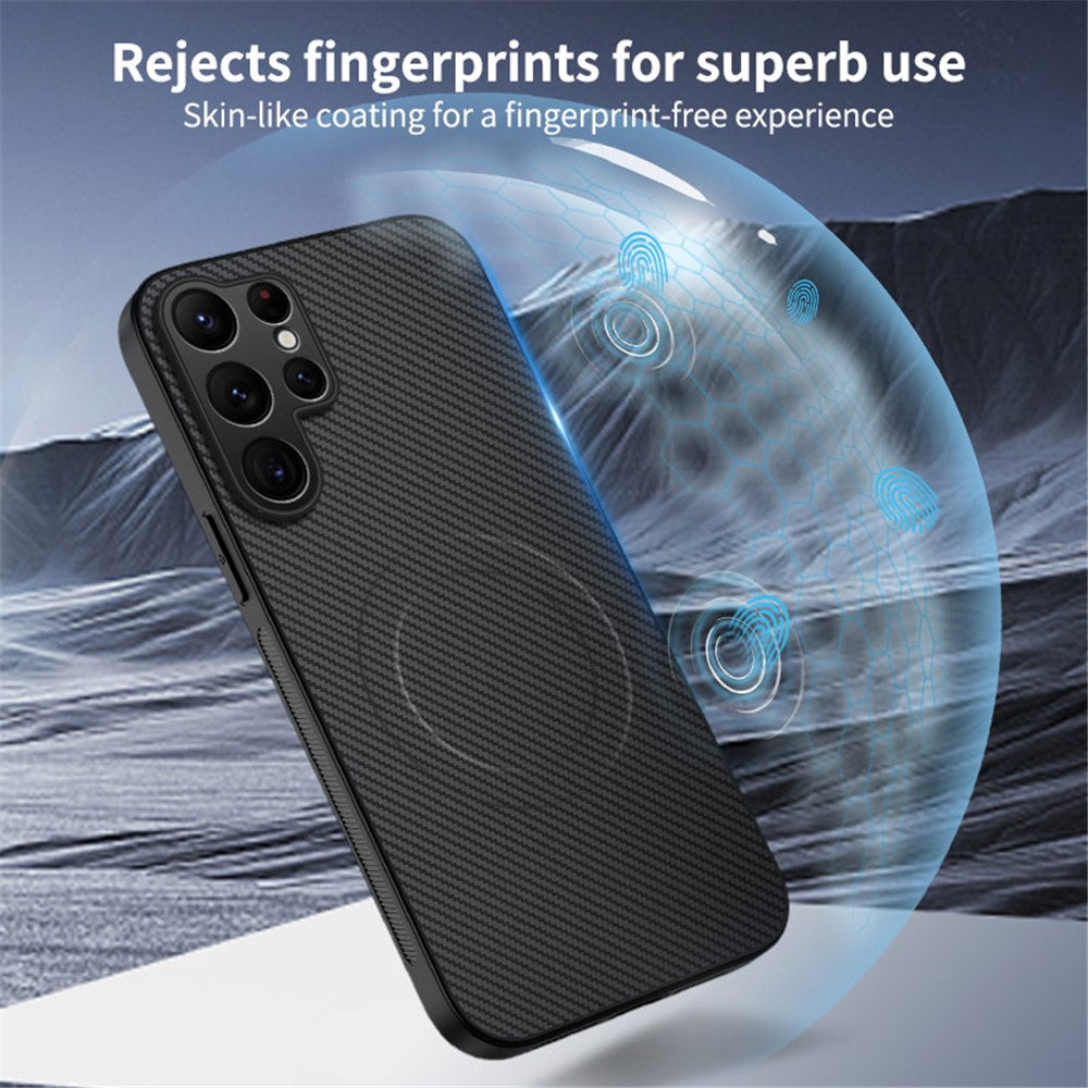 WANLONFENG For Samsung Galaxy S25 Ultra Magnetic Case  TQ Series Carbon Fiber Texture PC TPU Phone Cover