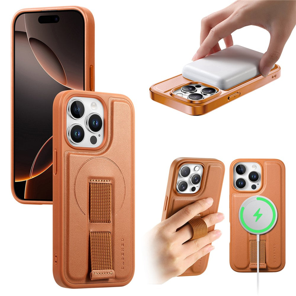 CASENEO For iPhone 15 Pro Magnetic Case  Wristband PU Leather + PC Shockproof Phone Cover