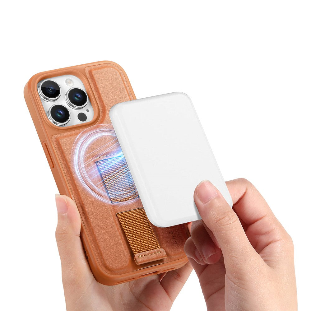 CASENEO For iPhone 15 Pro Magnetic Case  Wristband PU Leather + PC Shockproof Phone Cover