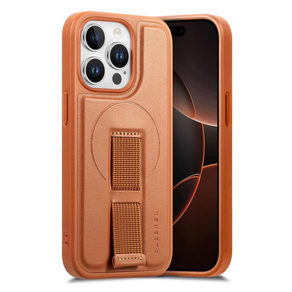 CASENEO For iPhone 15 Pro Magnetic Case  Wristband PU Leather + PC Shockproof Phone Cover