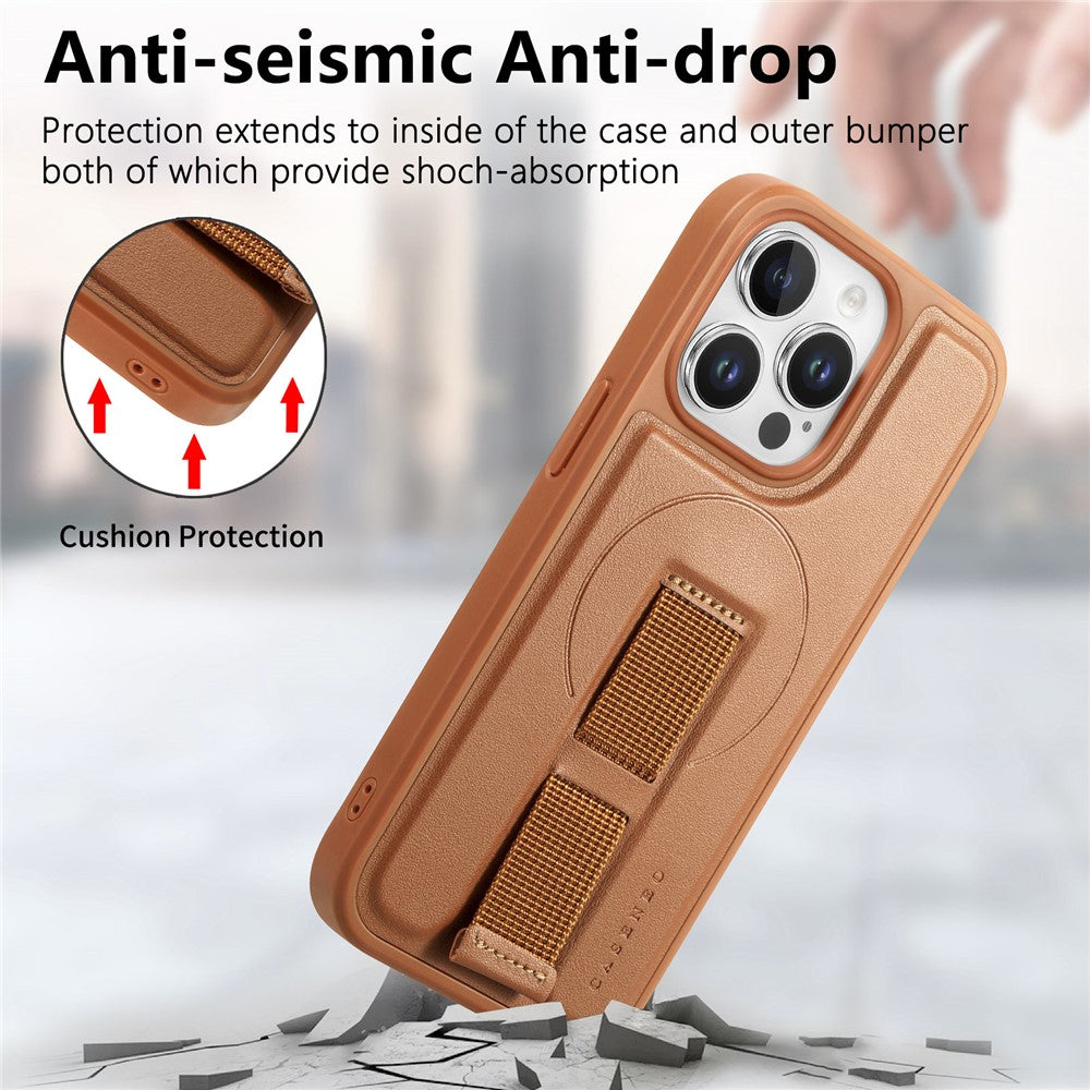 CASENEO For iPhone 15 Pro Magnetic Case  Wristband PU Leather + PC Shockproof Phone Cover