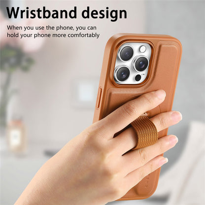 CASENEO For iPhone 15 Pro Magnetic Case  Wristband PU Leather + PC Shockproof Phone Cover