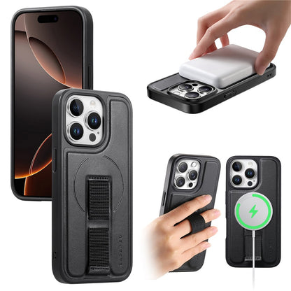 CASENEO For iPhone 15 Pro Magnetic Case  Wristband PU Leather + PC Shockproof Phone Cover