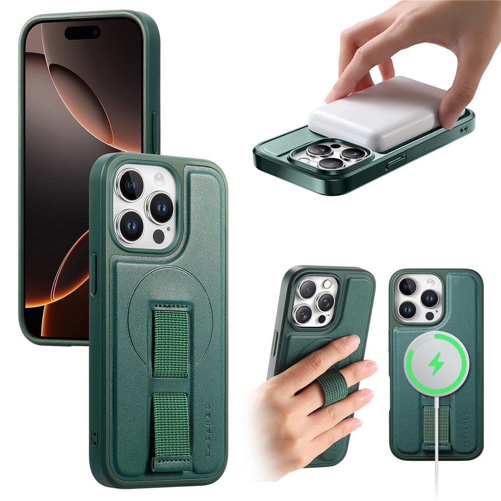 CASENEO For iPhone 15 Pro Magnetic Case  Wristband PU Leather + PC Shockproof Phone Cover