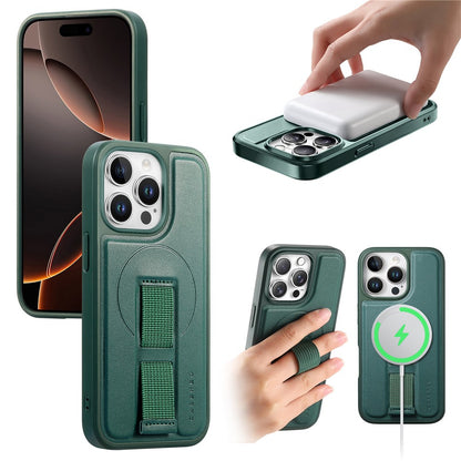 CASENEO For iPhone 15 Pro Magnetic Case  Wristband PU Leather + PC Shockproof Phone Cover