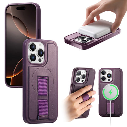 CASENEO For iPhone 15 Pro Magnetic Case  Wristband PU Leather + PC Shockproof Phone Cover