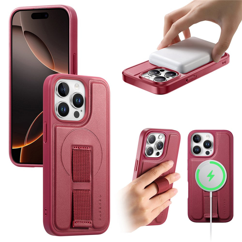 CASENEO For iPhone 15 Pro Magnetic Case  Wristband PU Leather + PC Shockproof Phone Cover