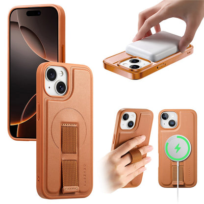 CASENEO For iPhone 15 Magnetic Case  Wristband PU Leather + PC Shockproof Phone Cover