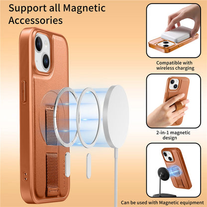 CASENEO For iPhone 15 Magnetic Case  Wristband PU Leather + PC Shockproof Phone Cover