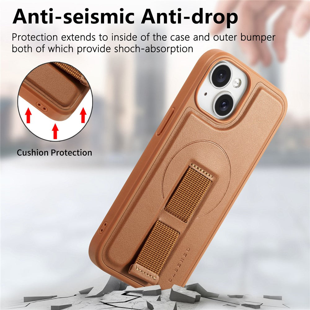 CASENEO For iPhone 15 Magnetic Case  Wristband PU Leather + PC Shockproof Phone Cover
