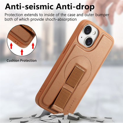 CASENEO For iPhone 15 Magnetic Case  Wristband PU Leather + PC Shockproof Phone Cover