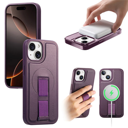 CASENEO For iPhone 15 Magnetic Case  Wristband PU Leather + PC Shockproof Phone Cover