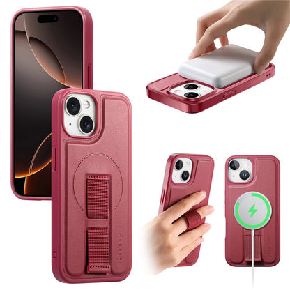 CASENEO For iPhone 15 Magnetic Case  Wristband PU Leather + PC Shockproof Phone Cover