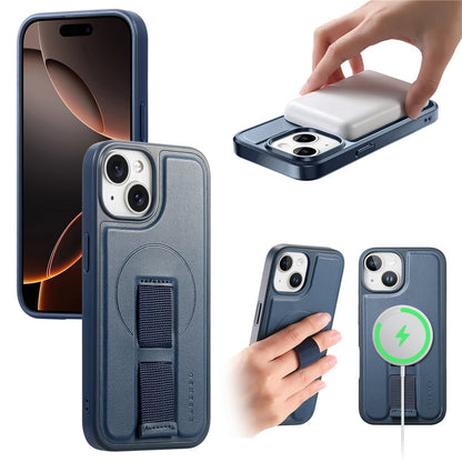 CASENEO For iPhone 15 Magnetic Case  Wristband PU Leather + PC Shockproof Phone Cover