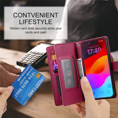 For iPhone 17 Pro Max Case Zipper Pocket Wallet Leather Phone Cover with Straps