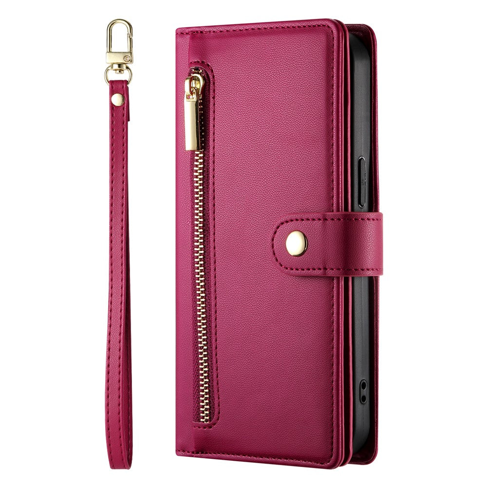For iPhone 17 Pro Max Case Zipper Pocket Wallet Leather Phone Cover with Straps