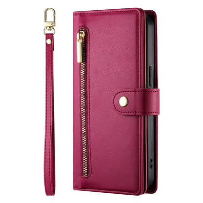 For iPhone 17 Pro Max Case Zipper Pocket Wallet Leather Phone Cover with Straps