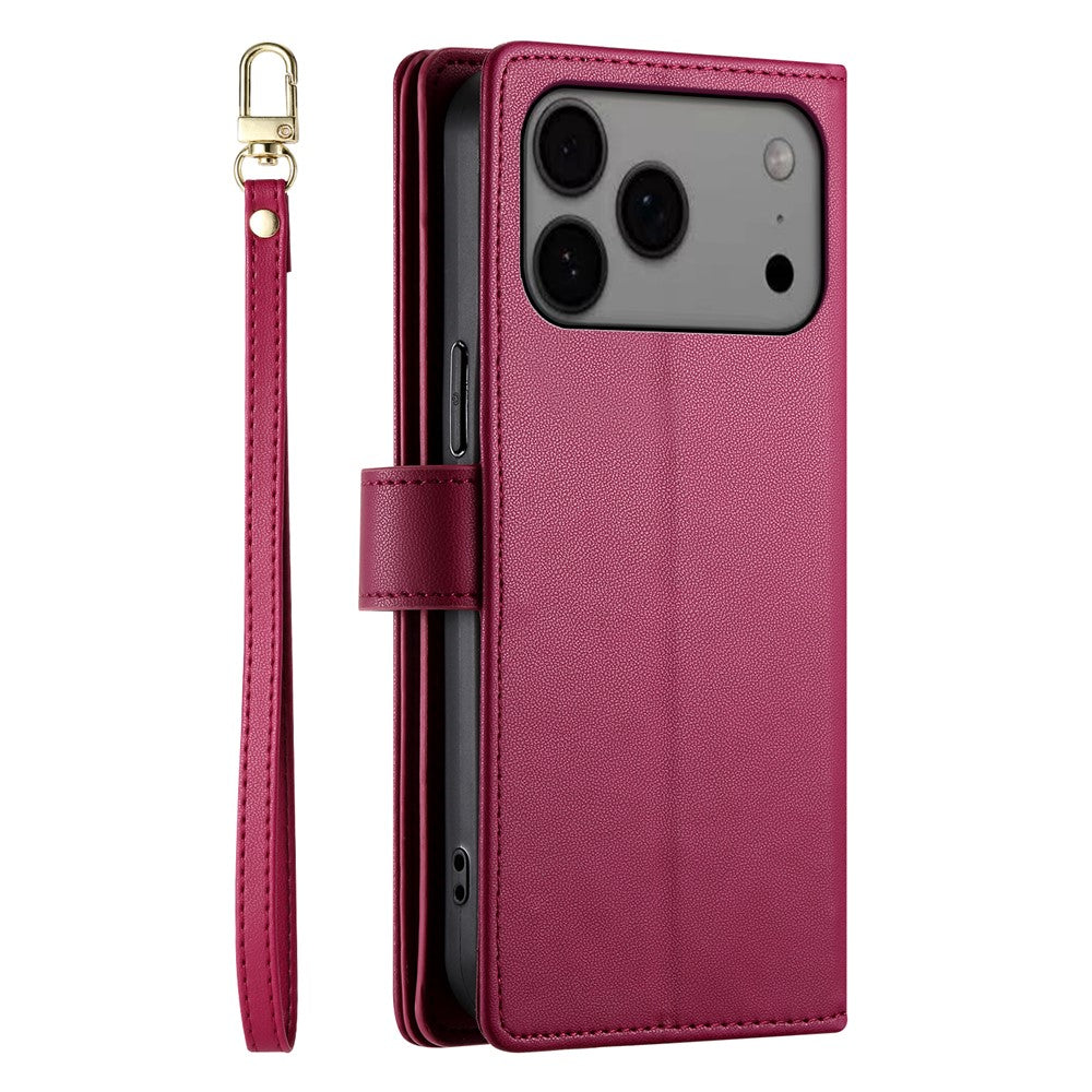 For iPhone 17 Pro Max Case Zipper Pocket Wallet Leather Phone Cover with Straps