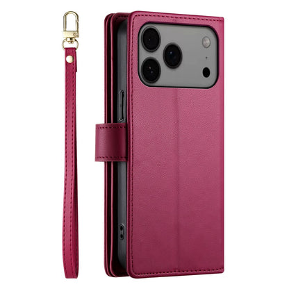 For iPhone 17 Pro Max Case Zipper Pocket Wallet Leather Phone Cover with Straps