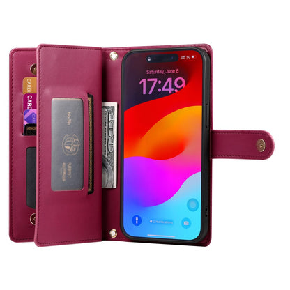 For iPhone 17 Pro Max Case Zipper Pocket Wallet Leather Phone Cover with Straps