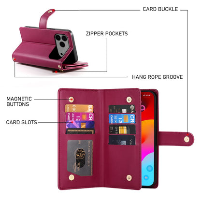 For iPhone 17 Pro Max Case Zipper Pocket Wallet Leather Phone Cover with Straps