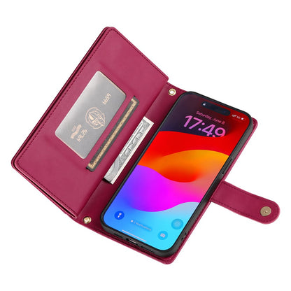 For iPhone 17 Pro Max Case Zipper Pocket Wallet Leather Phone Cover with Straps