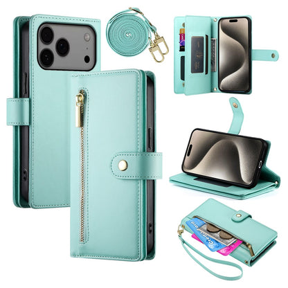 For iPhone 17 Pro Max Case Zipper Pocket Wallet Leather Phone Cover with Straps