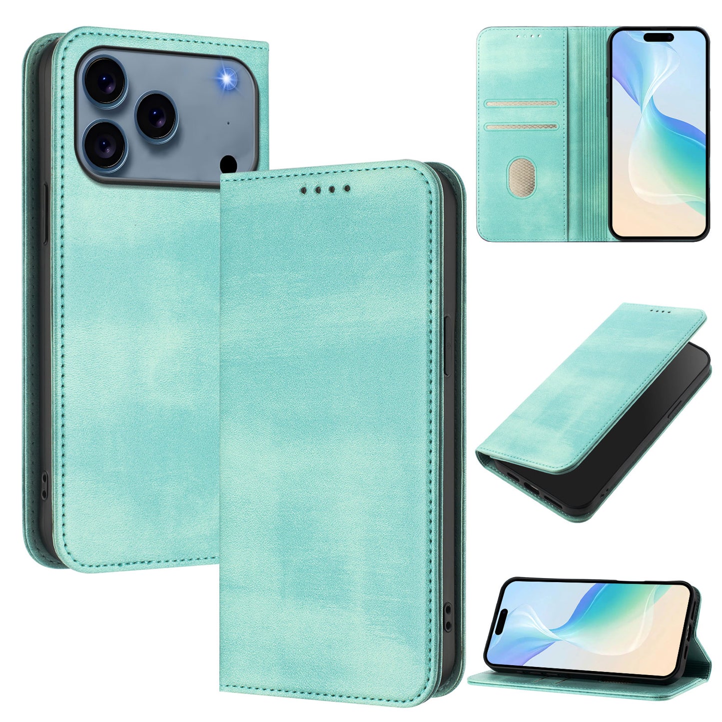 For iPhone 17 Pro Max Wallet Cases Retro Texture RFID Blocking Leather Phone Cover