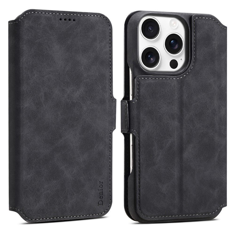 DENIOR B07 For iPhone 16 Pro Max Case Leather + PC Magnetic Detachable Wallet Phone Cover