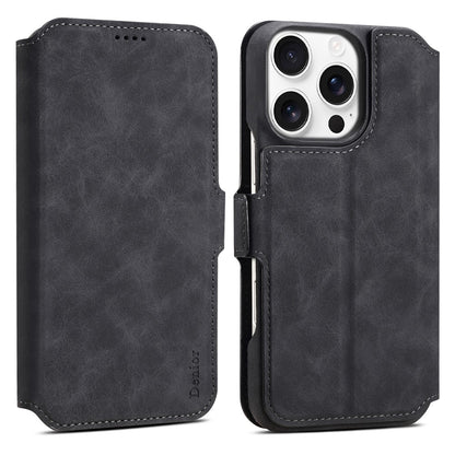 DENIOR B07 For iPhone 16 Pro Max Case Leather + PC Magnetic Detachable Wallet Phone Cover