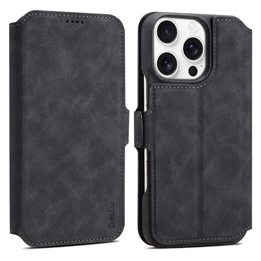 DENIOR B07 For iPhone 16 Pro Max Case Leather + PC Magnetic Detachable Wallet Phone Cover