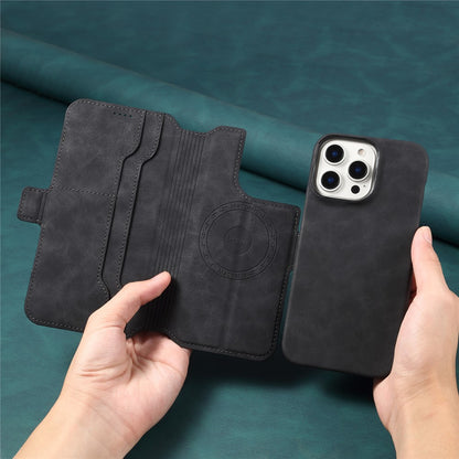 DENIOR B07 For iPhone 16 Pro Max Case Leather + PC Magnetic Detachable Wallet Phone Cover