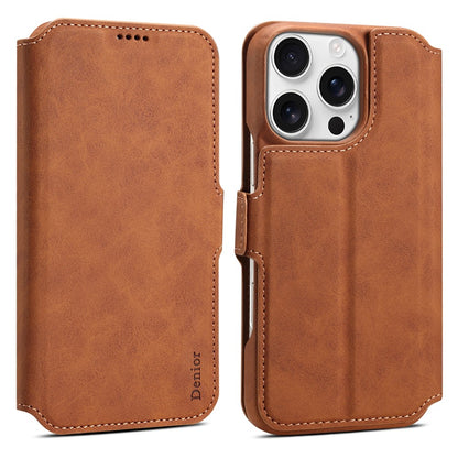DENIOR B07 For iPhone 16 Pro Max Case Leather + PC Magnetic Detachable Wallet Phone Cover
