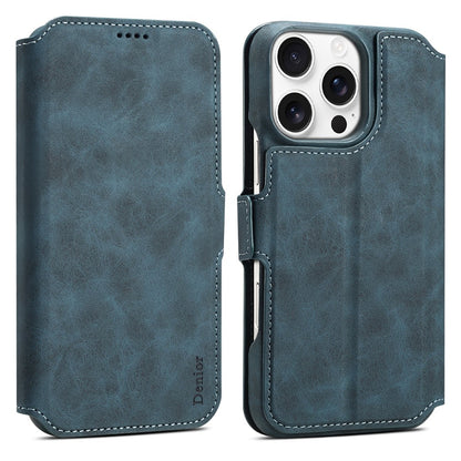 DENIOR B07 For iPhone 16 Pro Max Case Leather + PC Magnetic Detachable Wallet Phone Cover