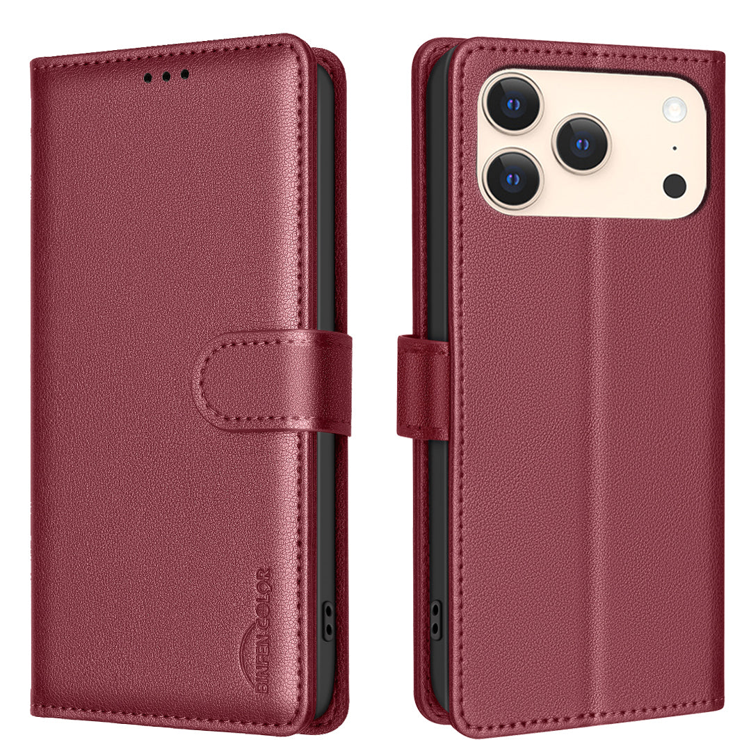 BINFEN COLOR For iPhone 17 Pro Max Leather Case  BF32 Wallet RFID Blocking Phone Cover