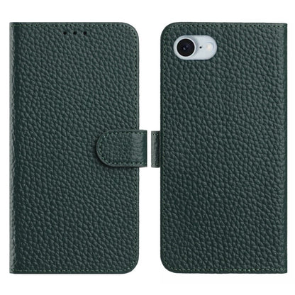 For iPhone 17e / 16e Case Wallet Stand Litchi Texture Genuine Cow Leather Flip Phone Cover
