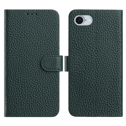For iPhone 17e / 16e Case Wallet Stand Litchi Texture Genuine Cow Leather Flip Phone Cover