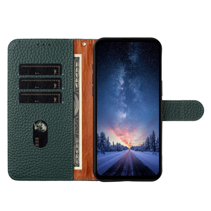 For iPhone 17e / 16e Case Wallet Stand Litchi Texture Genuine Cow Leather Flip Phone Cover